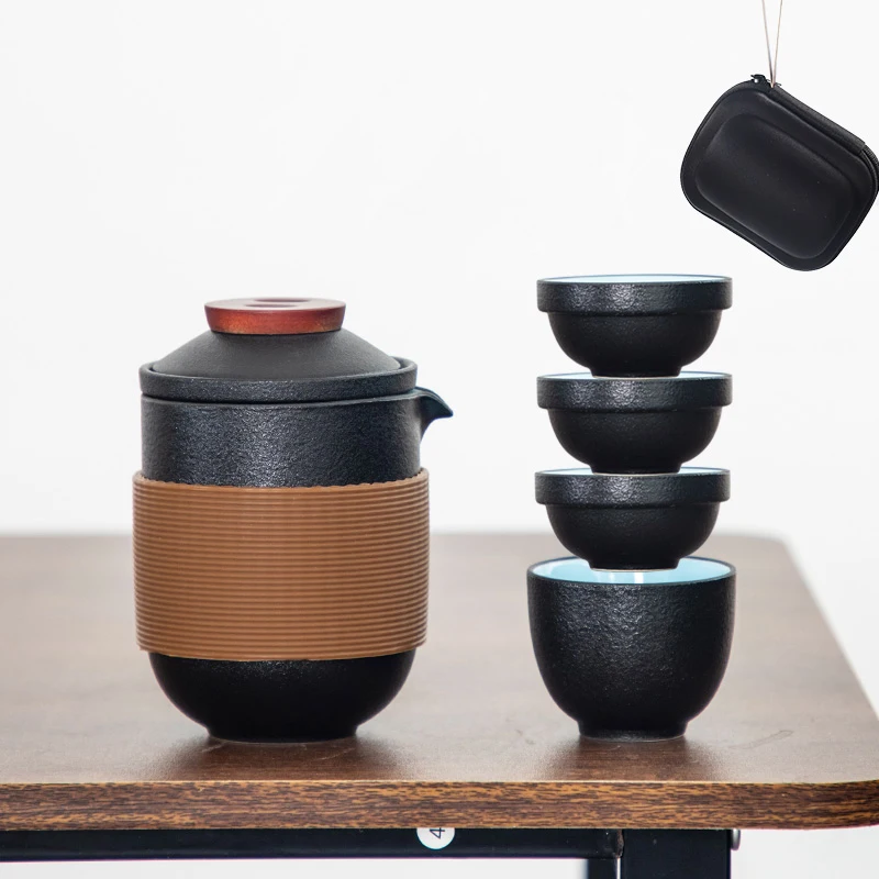 TANGPIN-Black Ceramic Teapot, Gaiwan Tea Cups, Portable Travel Tea Set, Drinkware