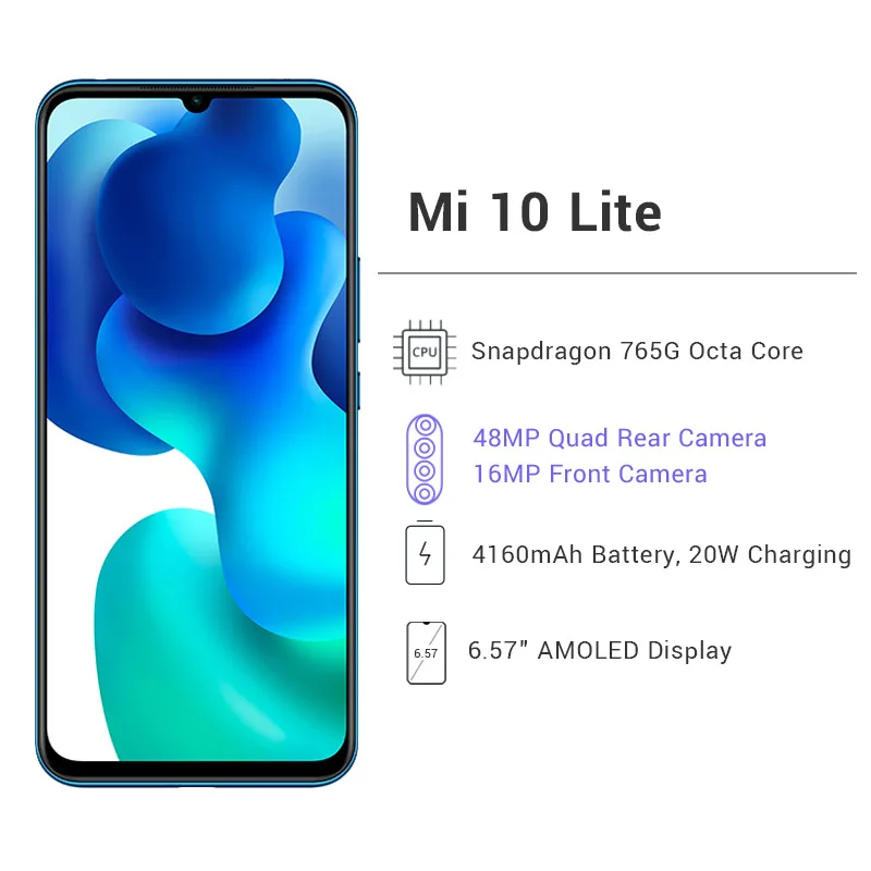 Новый Смартфон Xiaomi Mi 10 Lite глобальная версия 5G 6 ГБ 128 Восьмиядерный процессор