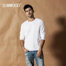 SIMWOOD, Осень-зима, новинка, длинный рукав, одноцветная футболка, мужская, с необработанным краем, футболка, текстура, качество, хлопок, топы SI980585