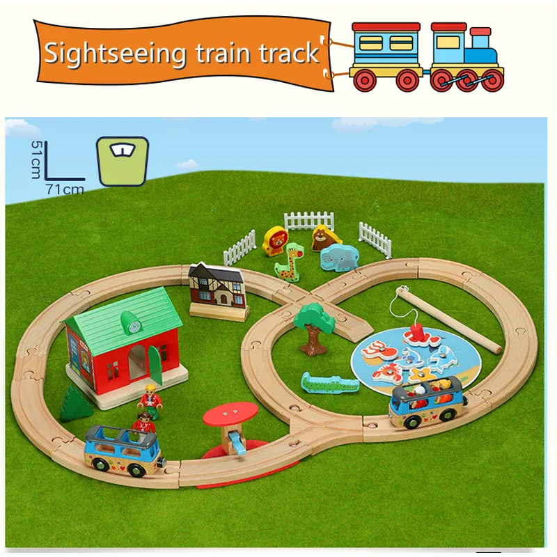 

Fishing Farm Track Slot Puzzles Game Wood Train Railway Toys Compatible With Brio Train Tracks Educational Toys For Children