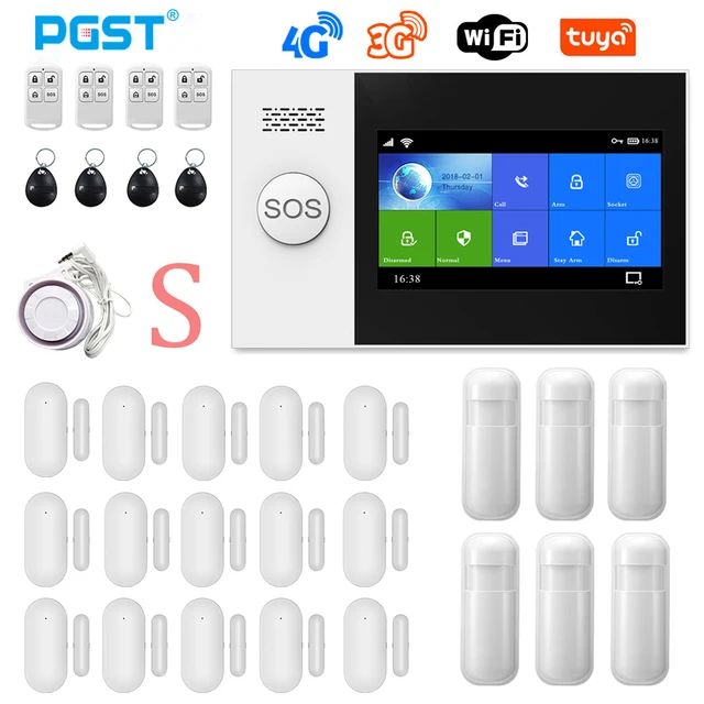 PGST PG-107 4G Tuya Wireless Home WIFI GSM Home Security With Motion Detector Sensor Burglar Alarm System Support Alexa & Google S.