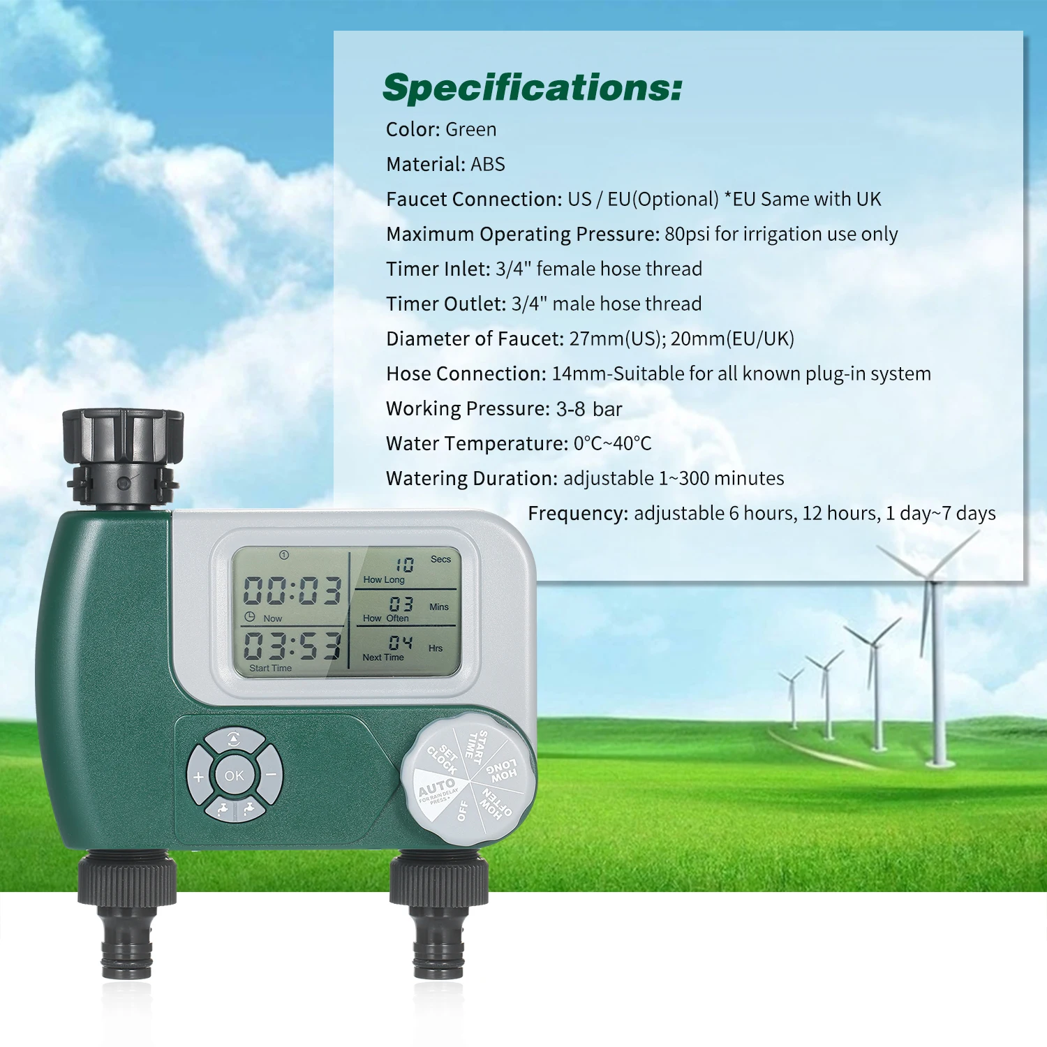Programmable Digital Hose Faucet Timer Battery Operated Automatic Watering Sprinkler System Irrigation Controller with 1/2Outlet 