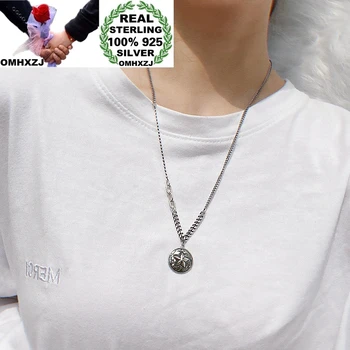 

OMHXZJ Wholesale HA135 European Fashion Woman Birthday Party Gift Vintage Star Round 100% 925 Sterling Silver Pendant Necklace