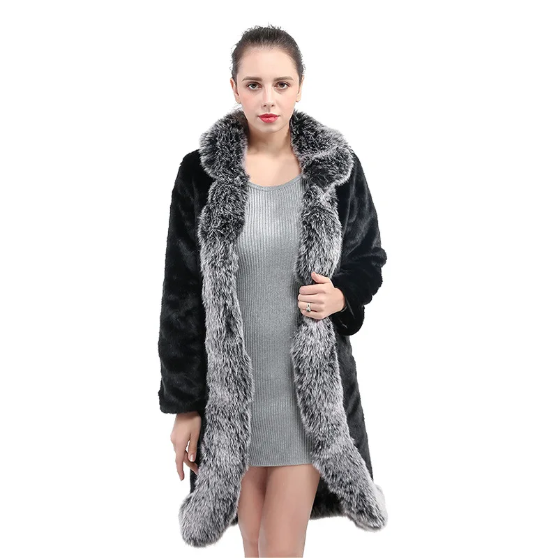 

ZADORIN 2019 Winter Warm Furry Fox Fur Collar Women Plus Size Faux Mink Fur Coat Luxury Black Fluffy Jacket Vintage Overcoat