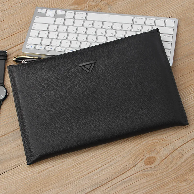 

MEN'S Handbag Soft Full-grain Leather Clutch Clutch Bag Large Capacity Clutch Black And White with Pattern Business IPAD Package