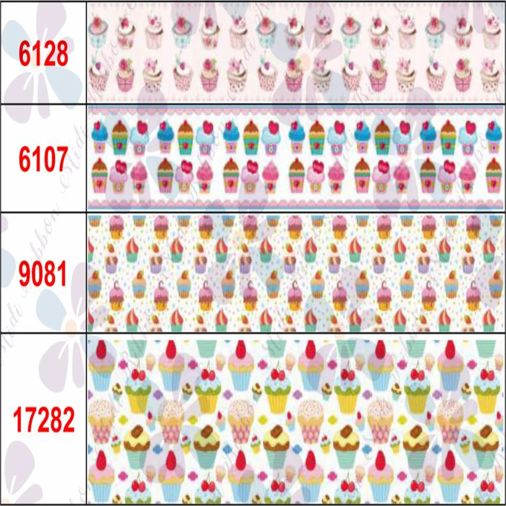 16mm-75mm Cupcake Series Cartoon Heart Lover Printed Grosgrain/Foe Ribbon Fruits DIY Hair Bowknots 50yards/roll | Дом и сад