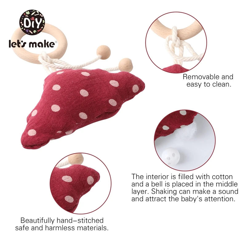 Let's Make Children's Toys Mobile On The Bed Kids Toys For Toddlers Cotton Filling Bell 1PC Cloud Soft New Born Wooden Rattle