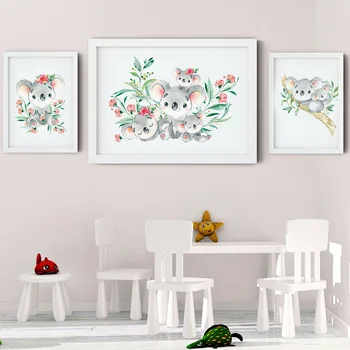 

Koala Baby Flower Leaf Nursery Wall Art Canvas Painting Cartoon Nordic Posters And Prints Wall Pictures Girl Boy Kids Room Decor