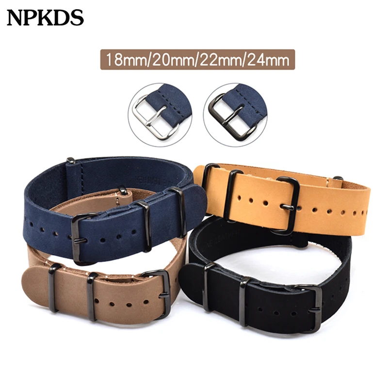 

Genuine Leather ZULU Watchband Strap NATO Watch Strap 18mm 20mm 22mm 24mm Black Buckle Watch Accessories High Quality