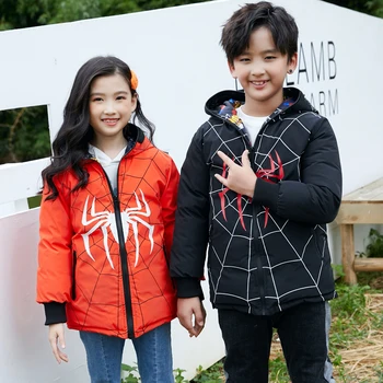 

Fashion Spider man Glasses Hooded Down Jacket White Duck Jacket Kids Winter Jackets For Boys Girls Casual Children'S Down Coat