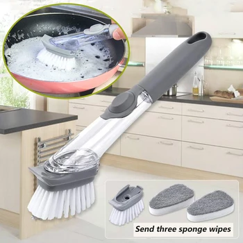 

Cleaning Brush Scrubber Dish Washing with Refill Liquid Soap Dispenser +3 Sponge