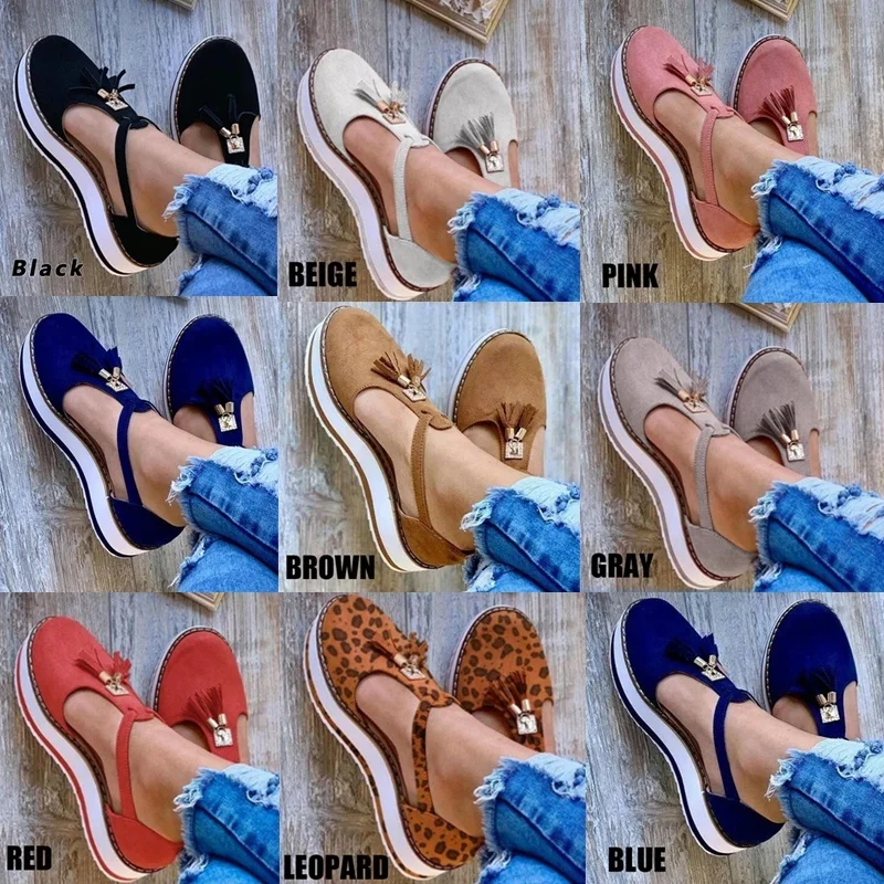 2020 New Fashion Women Summer Tassel Loafers Comfy Round Toe Buckle Sandals Casual Platform Thick Bottom Shoes Elegant Sneakers (7)