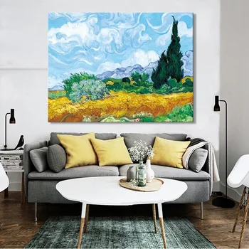 

Dutch Painter Vincent van Gogh - Wheat Field with Cypresses Poster Print on Canvas Wall Art Painting for Living Room Home Decor