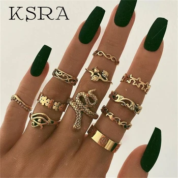 

Bohemia 11 Pieces Rings Sets Women Jewelry For Holiday Gift 2020 New Popular Eye Snake Shape Trendy Rings Rings Sets