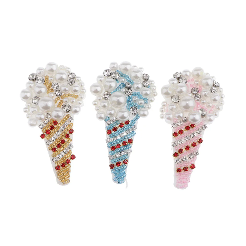 

3 Pieces Ice Cream Crystal Rhinestone Iron on Sew on Patches Embroidery Applique Patches for Jeans, Jackets, Clothing, Bags