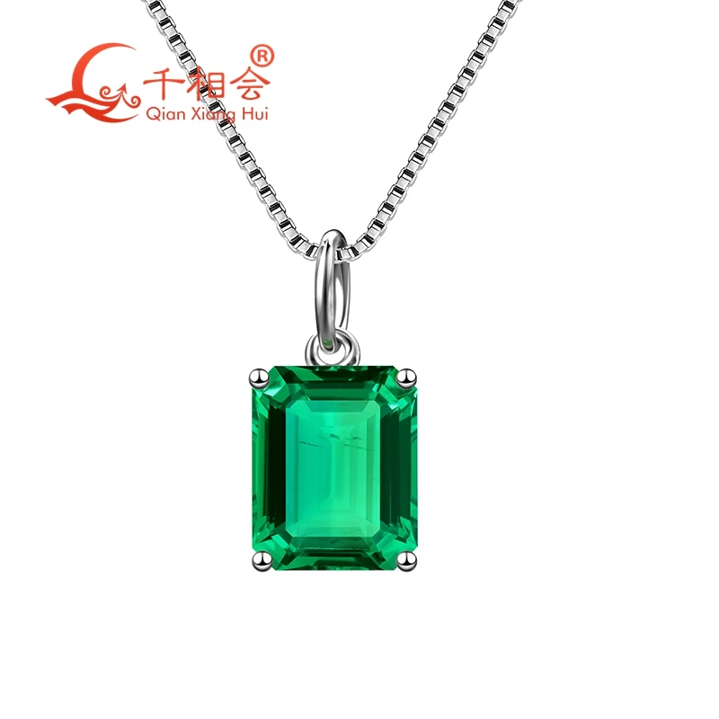 

emerald shape 925 silver green color lab Emerald stone including minor cracks Jewelry for Pendant Engagement Party Necklace