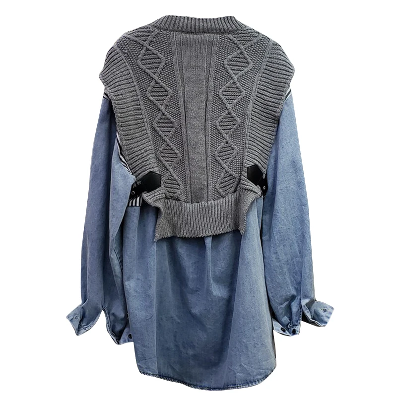 GALCAUR Patchwork Striped Shirt For Women O Neck