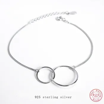 925 Sterling Silver Simple Double Ring Geometric Bracelet Women Korean Style Temperament Party Wedding Jewelry Accessories