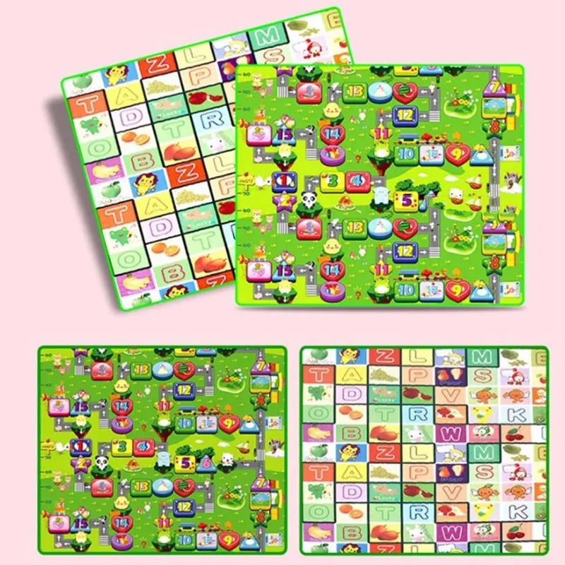 Детский игровой коврик 120*180*0,5 см, детский коврик для ползания, двойная поверхность, Детский развивающий коврик с принтом животных для детей, семейный игровой коврик