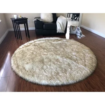 

Round long hair fluffy carpet and area carpet soft Faux Fur wool carpet living room decoration bedroom mat white bedside blanket