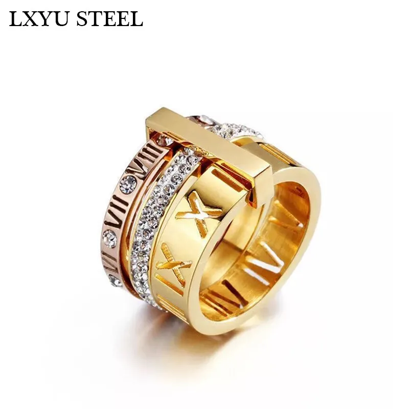 Wedding Rings Finger Rings Fashion Rings Gold Rings Luxury Rhinestone Rings For Women Stainless Steel Gold/Silver Color Roman Numerals Finger Rings Female Wedding Engagement
