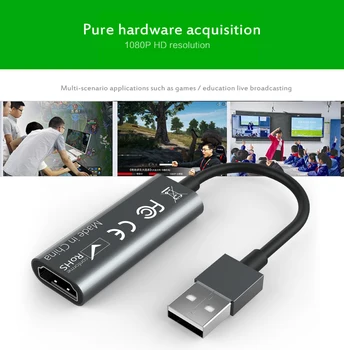 

Mini 1080P HDMI to USB 2.0 USB2.0 Video Capture Card Phone Game Recording Box for PC Youtube OBS DVD Live Broadcast