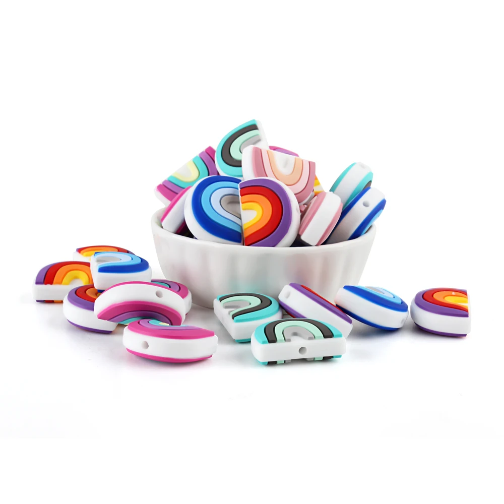 10pcs Rainbow Silicone Teether Beads Nursing Teething Oral Care Teether Toys BPA Free Baby Dummy Pacifier Clips Beads Products 4