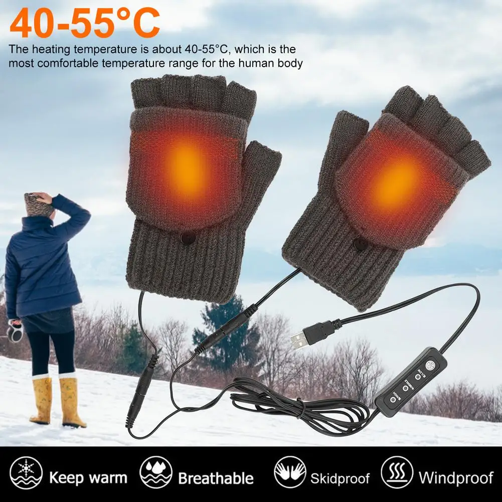 USB Electric Heated Gloves Double Sided Heating Gloves Mittens