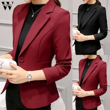 Womail, Женское пальто, Женский однотонный костюм с длинным рукавом, для офиса, на пуговицах, тонкое короткое пальто, куртка, пальто для женщин, S-2XL