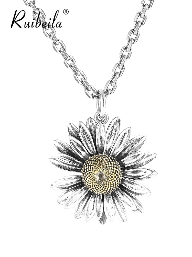 Ruibeila Petit Pendentif Fleur Marguerite Unisexe S925 Argent Tretro Argent Thaidandais 2021 Nouveaux Cadeaux De Bijoux Exquisis