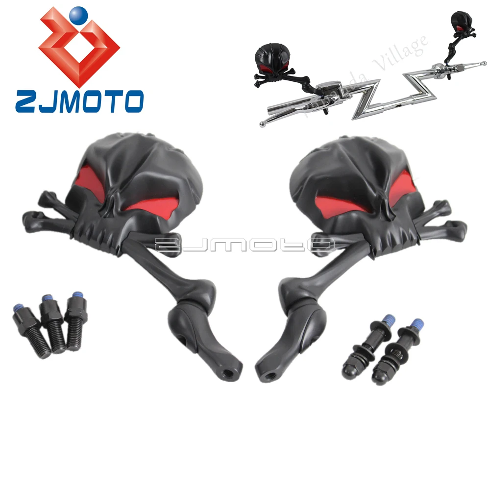 

Универсальные стальные зеркала заднего вида с черепом и скелетом для Harley, Honda, Yamaha, Kawasaki, Suzuki, мотоциклетные боковые зеркала с черепом на заказ