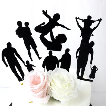 

5/10pcs Cake Decoration Happy Father's Day Cake Toppers Black Silhouette Cake Decorative Toppers for Father`s Mother`s Day