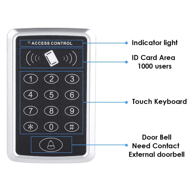 125KHz RFID Access Control Keypad EM Card Reader Door Access Control System Door Lock Opener Keyboard System 3