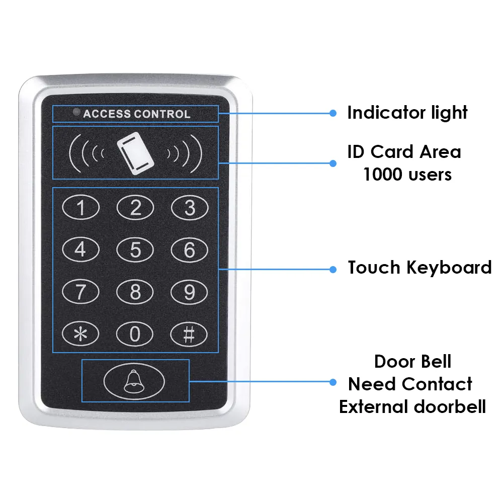 Home Access Control Keypad EM Card Reader Door Entry Controller+20*RFID keyfobs 