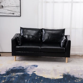 

Nordic Style wooden with leather scandinavian oblong straight double-seat Sofa Chair For Dressing Coffee Living Room furniture