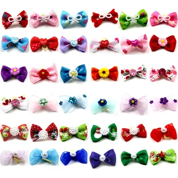 

50 Pcs Pet Dog Grooming Christmas Design Puppy Dog Cat Hair Bows Cute Ribbon Dog Hair Rubber Bands Holiday Party Accessories