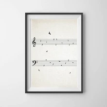 Hoja de música con pájaros Vintage póster impresiones música pared arte lienzo pintura notas musicales habitación decoración música maestro regalo