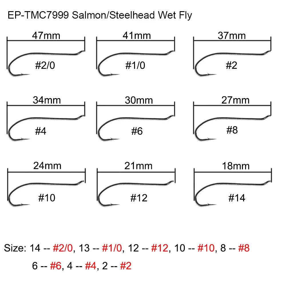 100 шт. Eupheng EP-TMC7999 лосось Steelhead мокрый нахлыстом рыболовный крючок черный никель вверх-повернутый конический петля глаз - Цвет: Salmon Black Nickle
