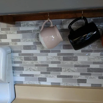

Home Bathroom Kitchen 3D Wall Decor Sticker Gray Peel And Stick Backsplash Tile Home Garden Supplies
