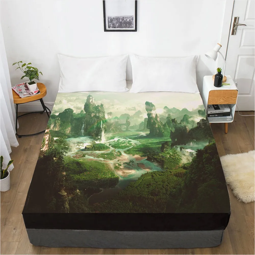 

3D Luxury Fitted Sheet 160x200/150x200,Bed Sheets On Elastic Band Bed,Mattress Cover.Bedsheet Bedding,Bed Linen Game landscape