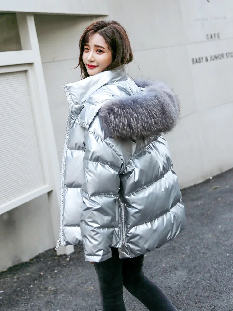 AYUNSUE женский зимний пуховик с капюшоном в Корейском стиле с большим воротником из меха енота свободное пуховое пальто Doudoune Femme Hiver KJ3458