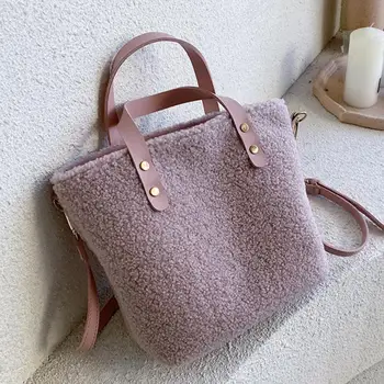 

Elegant Female Large Tote Bag 2019 Winter Fashion New Quality Soft Plush Women's Designer Handbag Leisure Shoulder Messenger Bag