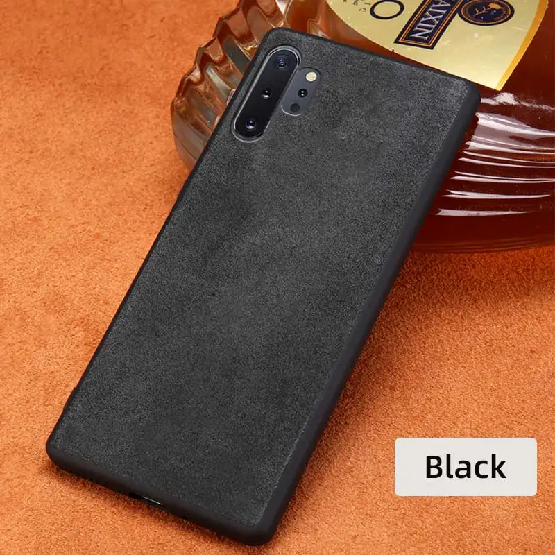 Настоящая ворсистая коровья кожа чехол для телефона для Galaxy S9 S8 S10 S10 plus note 10 9 8 A70 A60 A50 A40 J7 A8 360 Защитный чехол с полной защитой - Цвет: Черный