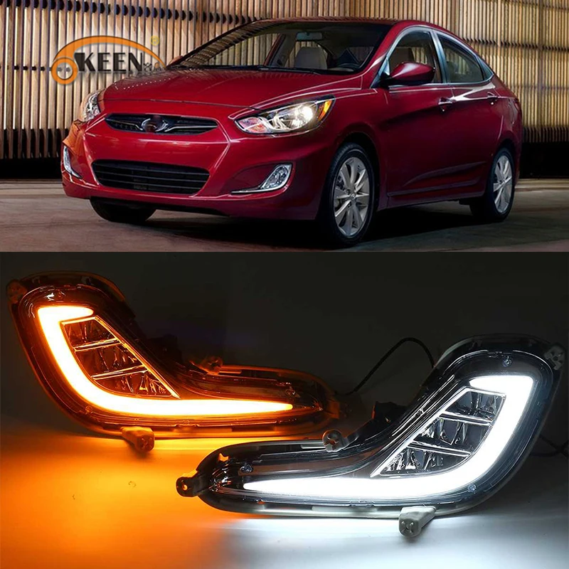 

OKEEN 2pcs Car DRL LED Daytime Running Light For Hyundai Accent Solaris 2010 2011 2012 2013 Turn Signal Light Fog Lamp