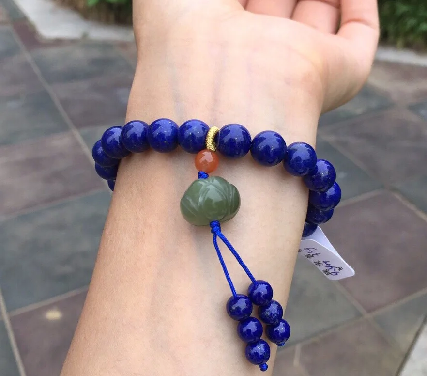 

Fine Jewelry Natural Blue Lapis Gemstone Bracelets for women 9.4mm 34grams Fine Female Hologram Bracelet