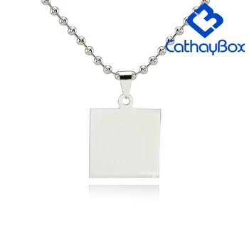 

50PCS/LOT Silver Color Stainless Steel Engravable Blank Dog Tag Square Charm Pendant