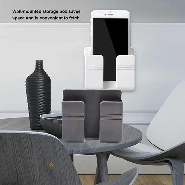 Távirányító Doboz Falra Szerelt Műanyag Telefon Töltő Tartó Lyukasztás Nélküli Mobil Szervező Szürke - Image 2