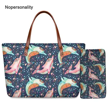 

Nopersonality Luxury Women Handbags Large Capacity Dolphin Print Top-handle Bags for Women Fashion Beach Tote Bag with Purse
