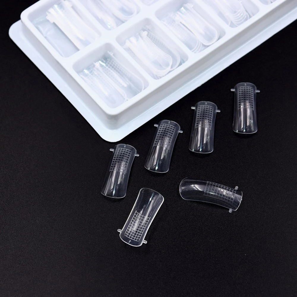 100PCs Box False Nails Mold Clear Full Cover Polygel Nail Tips Scale Tools With Clip UV 3