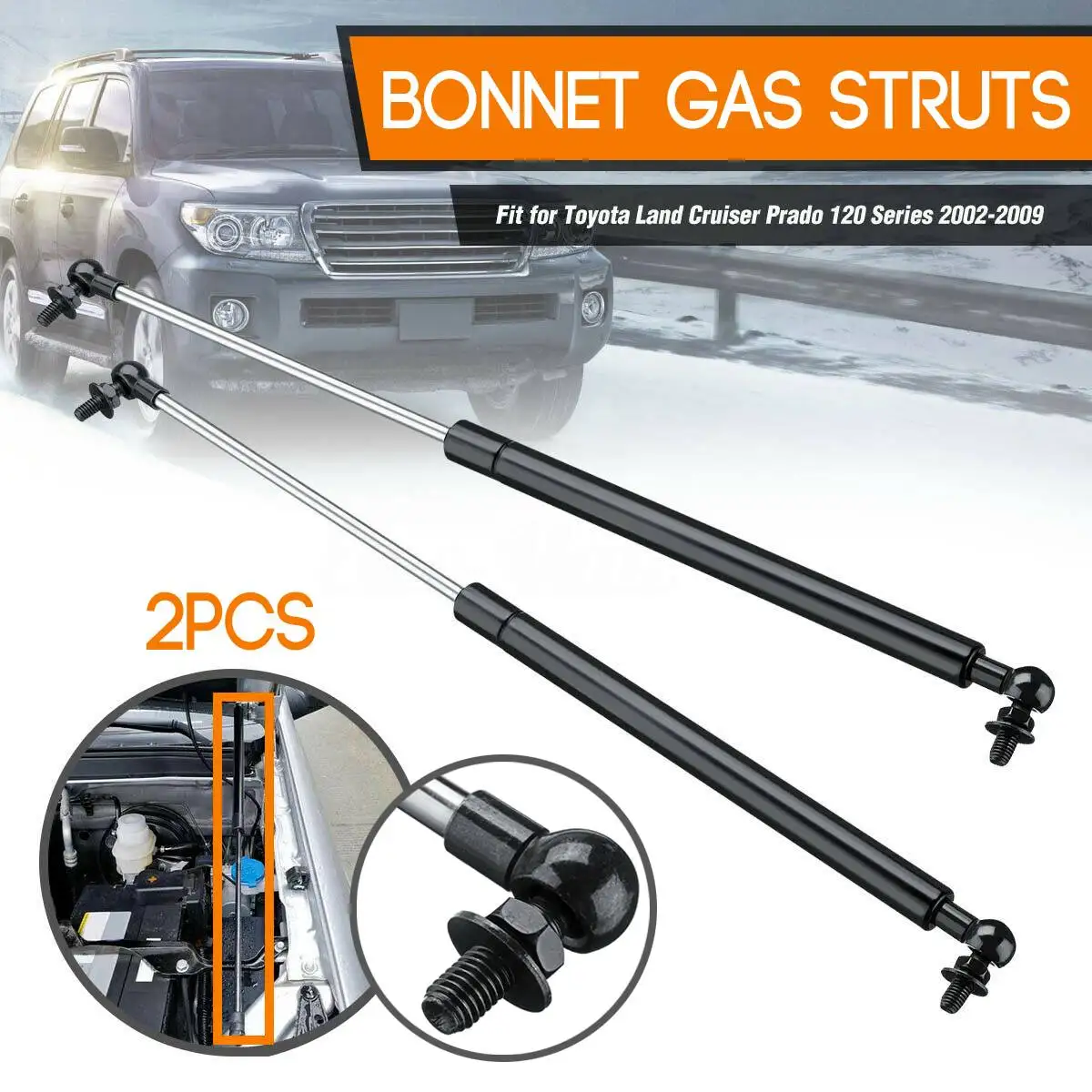 2x Hood Lift Supports Shock Struts for Toyota Landcruiser Prado 120 2002-2009